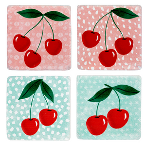 Set of 4 Retro Cherry Pattern Coasters CB178740