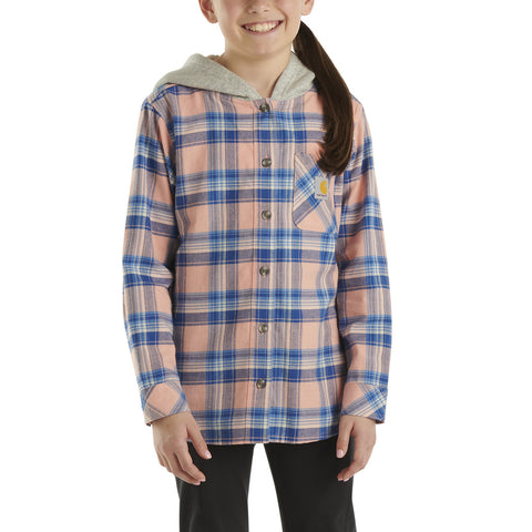 Peach Amber Girls' Long-Sleeve Pocket Flannel Shirt CE9147
