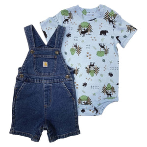 Baby Boys' 2-Piece Short-Sleeve Wildlife Bodysuit & Denim Shortall Set CG8917