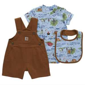 Baby Boys' 3-Piece Short-Sleeve Camping Bodysuit, Shortall & Bib Set CG9820