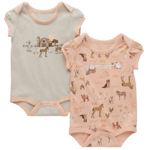 2-Piece Baby Girls' Short-Sleeve Farm Print Bodysuits CG9881
