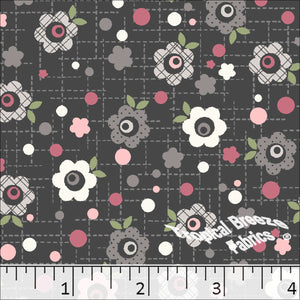 Poly Cotton Floral Grid Dress Fabric charcoal