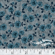 Rosebud Print Poly Cotton Dress Fabric Charcoal