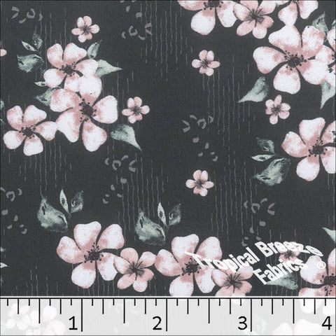 charcoal, Dream Crepe Floral Print Polyester Fabric 042522