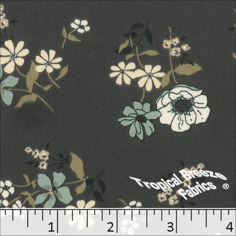 charcoal, Floral Koshibo Print Polyester Dress Fabric 048532