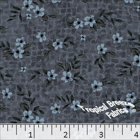 charcoal, Floral Standard Weave Poly Cotton Fabric 6223