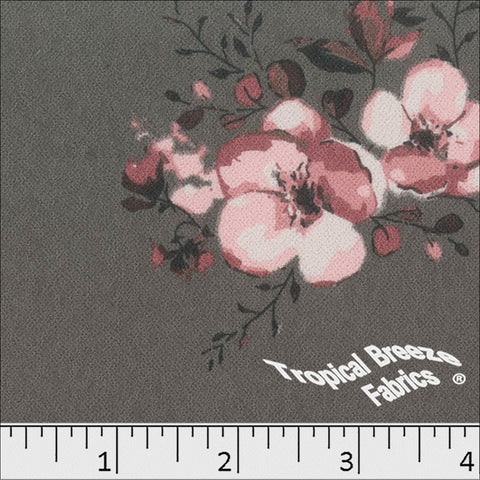 charcoal, Koshibo Large Floral Print Polyester Fabric 048626