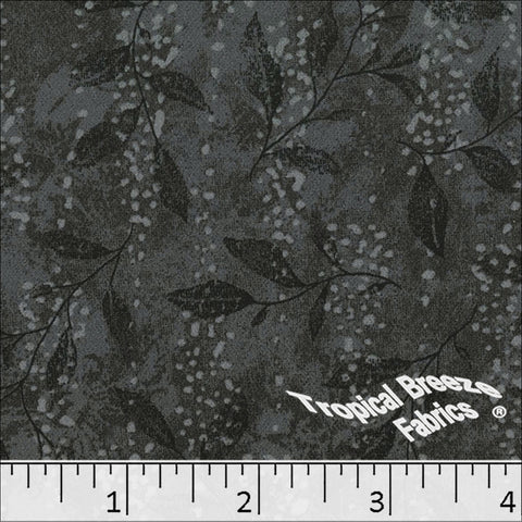 charcoal, Koshibo Leaf Print Polyester Fabric 048531