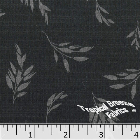 charcoal, Linen Crepe Leaf Print Polyester Fabric 048625