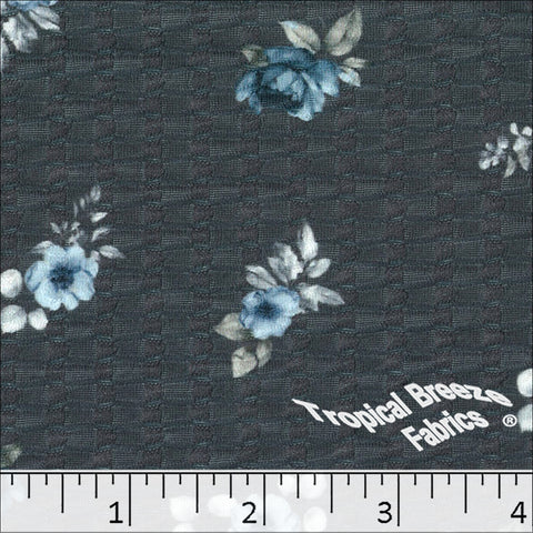charcoal, Seersucker Knit Floral Print Fabric 572626