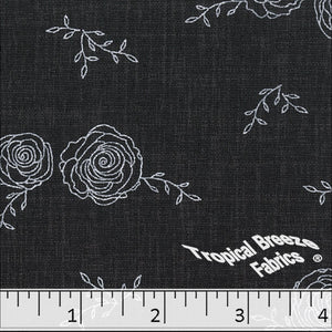 Simplistic Rose Print Polyester Fabric 04540 charcoal