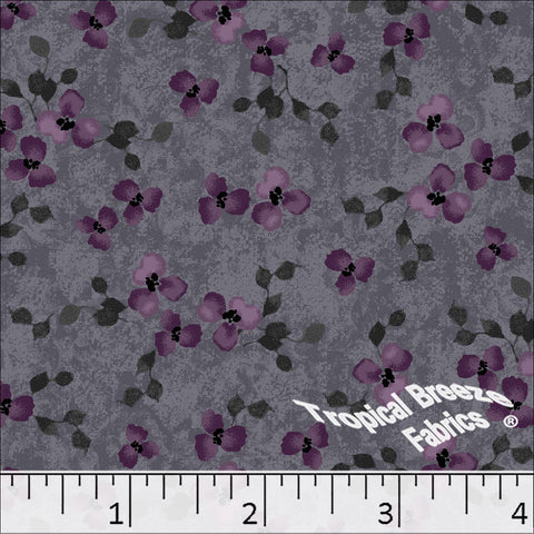 Charcoal, Standard Weave Floral Print Poly Cotton Fabric 6191