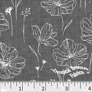 charcoal, Standard Weave Large Floral Poly Cotton Dress Fabric 6230