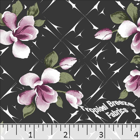 charcoal, Standard Weave Large Floral Print Poly Cotton Fabric 6255