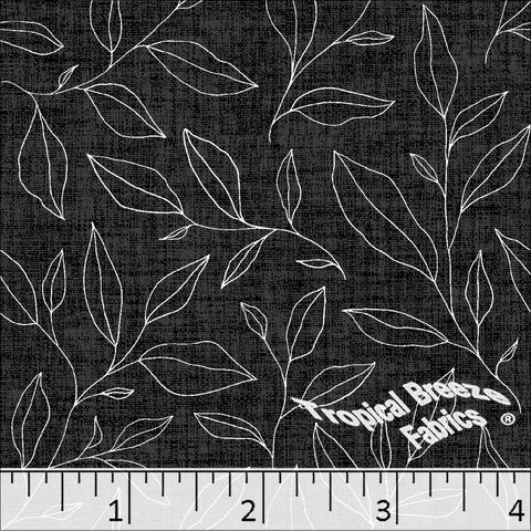charcoal, Standard Weave Leafy Print Poly Cotton Fabric 6251