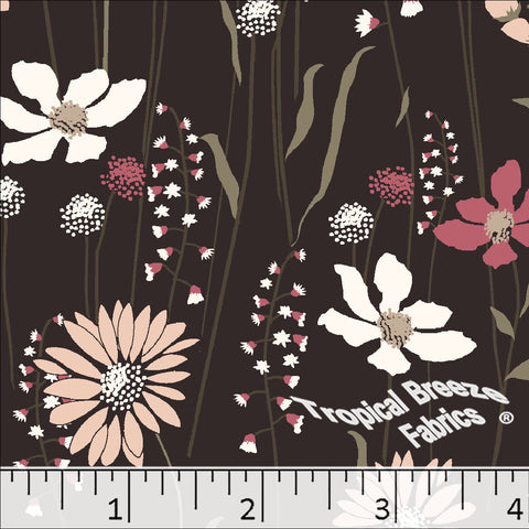 charcoal, Standard Weave Wildflower Print Poly Cotton Fabric 6298