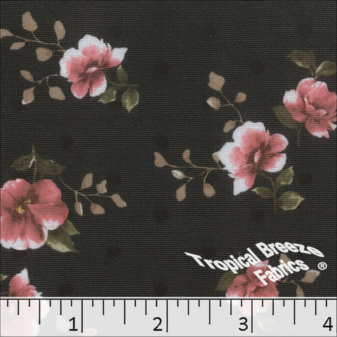 charcoal, Swiss Dot Knit Floral Print Polyester Fabric 573525