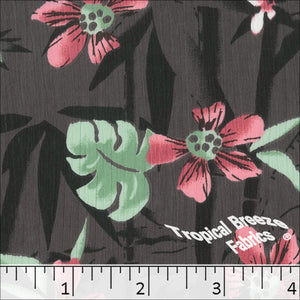 Charcoal, Yoryu Large Floral Print Polyester Dress Fabric 048514