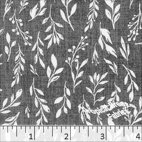 charcoal, Yoryu Leafy Print Polyester Fabric 048619