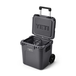 Charcoal Gray YETI Roadie 48 Roller Cooler open