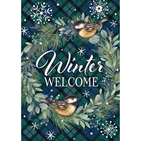 Chickadee Wreath garden flag