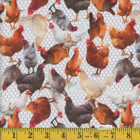 chicken, Farm Animals Cotton Fabric 137