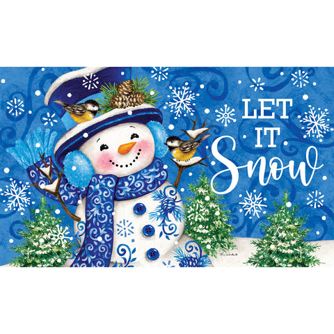 Custom Decor floor mat showing chinoiserie snowman