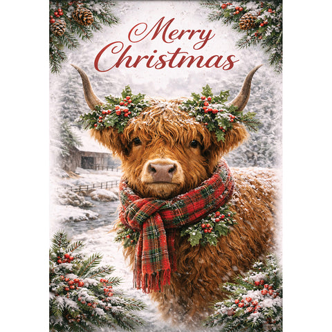 Custom Decor Wind Current garden flag showing christmas highland cow
