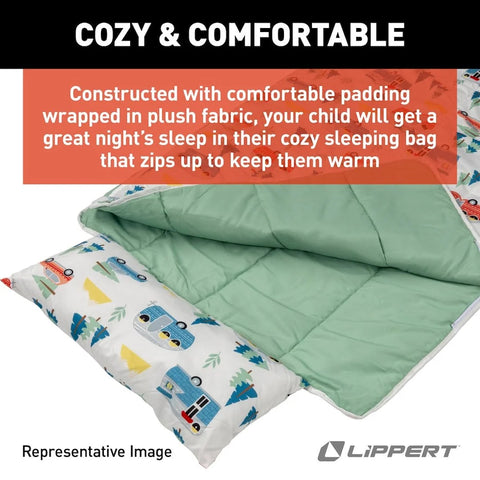 Lippert Children's Sleeping Bag with Attached Pillow showing closeup of attached pillow