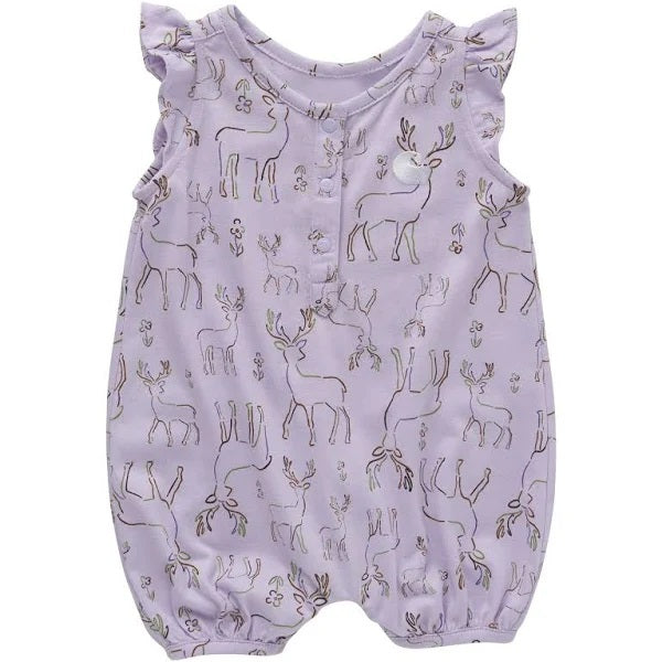 Baby Girls' Short-Sleeve Deer Print Henley Romper CM9749