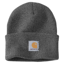 Coal Heather Carhartt beanie with Carhartt label stitched on front