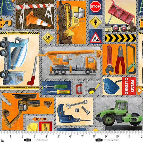 construction vehicles, Lets Get Building Cotton Fabric
