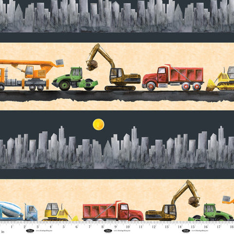 contruction equipment stripes, Lets Get Building Cotton Fabric