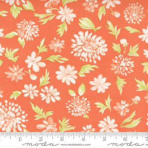 Cinnamon and Cream Collection Mums Floral Cotton Fabric coral