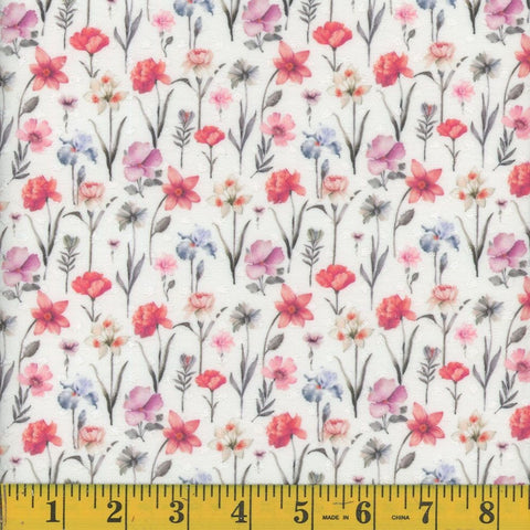coral, Swiss Dot Wildflower Print Fabric 1358