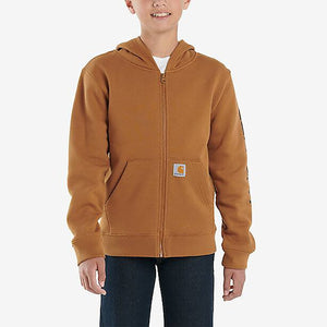 Carhartt Brown Boy's Long-Sleeve Full Zip Logo Sweatshirt front