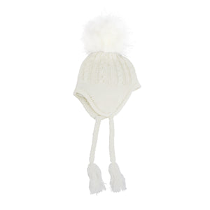 Baby Cable Knit Hat with Pom-Pom and Ear Flaps 1024 cream