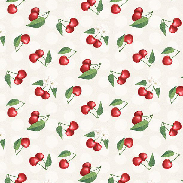 Fresh and Sweet Collection Cherry Toss Cotton Fabric cream