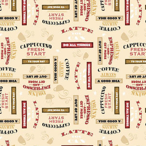 Coffee Always Collection Words Toss Cotton Fabric 56073 cream