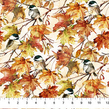 cream, Autumn Breeze Collection Birds and Leaves Cotton Fabric DP28057