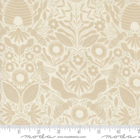 cream, Bee Garden Collection Beehive Melody Cotton Fabric 48414