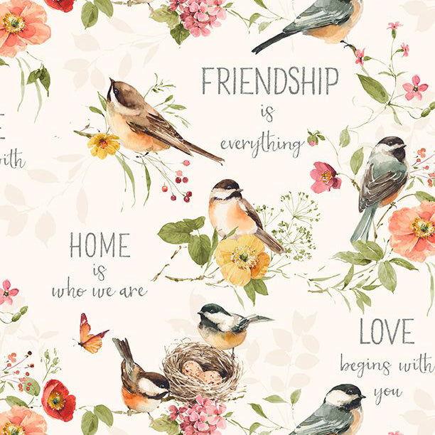 Blessed by Nature Collection Birds Cotton Fabric 17811 cream