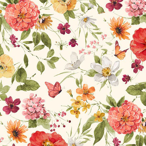 Blessed by Nature Collection Medium Floral Cotton Fabric 17810  cream
