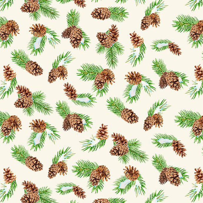 Cardinal Cozy Collection Pinecone Toss Cotton Fabric 33893 cream