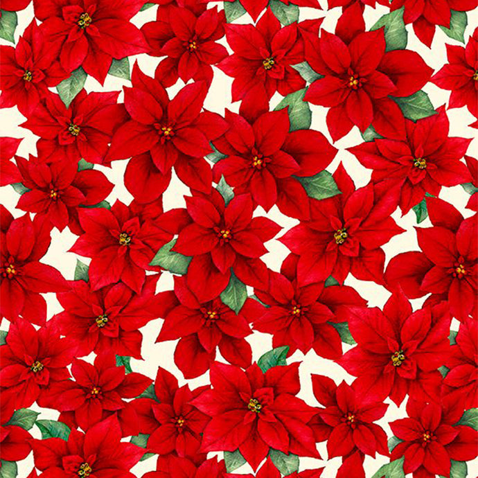 Cardinal Cozy Collection Poinsettias Cotton Fabric 33892 cream