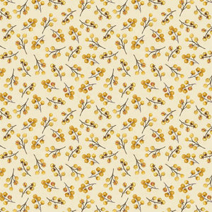 cream, Chickadee Charm Collection Berry Toss Cotton Fabric 27730
