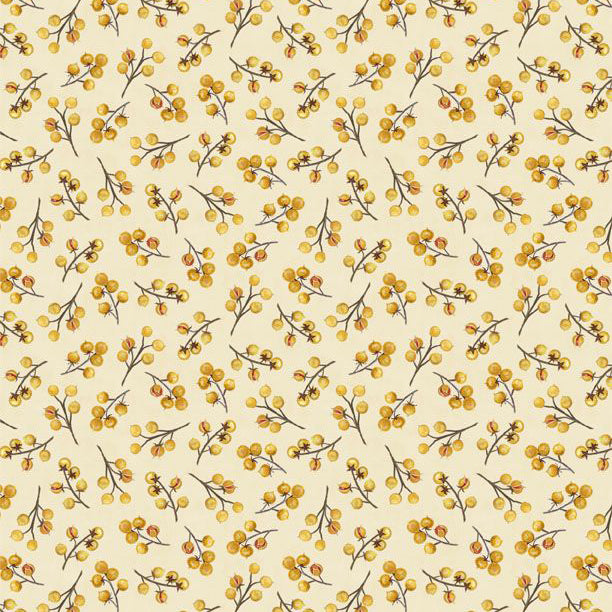 cream, Chickadee Charm Collection Berry Toss Cotton Fabric 27730