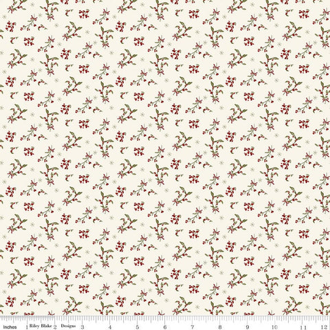cream, Christmas Greeting Collection Berries Cotton Fabric C17662