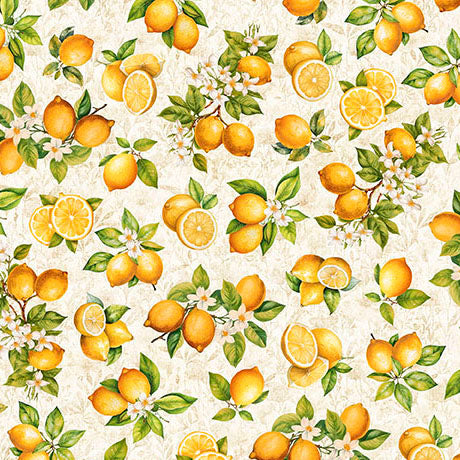 cream, Citrus Bliss Collection Lemons Cotton Fabric 31714