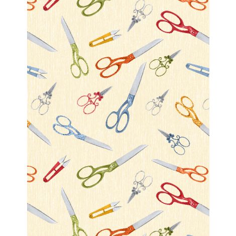 Common Threads Collection Scissors Cotton Fabric 21755 cream